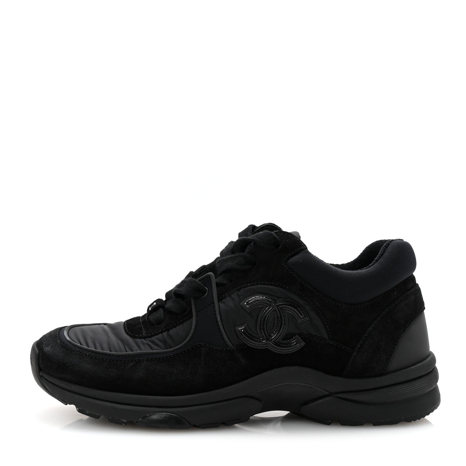 Chanel Fabric Calfskin Suede CC Sneakers 37 Black 1 of 10