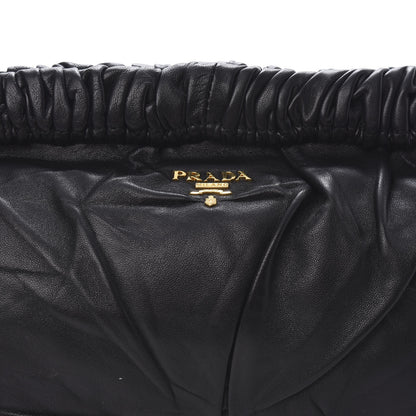 Prada Nappa Pleated Pochette Clutch Black 9 of 11