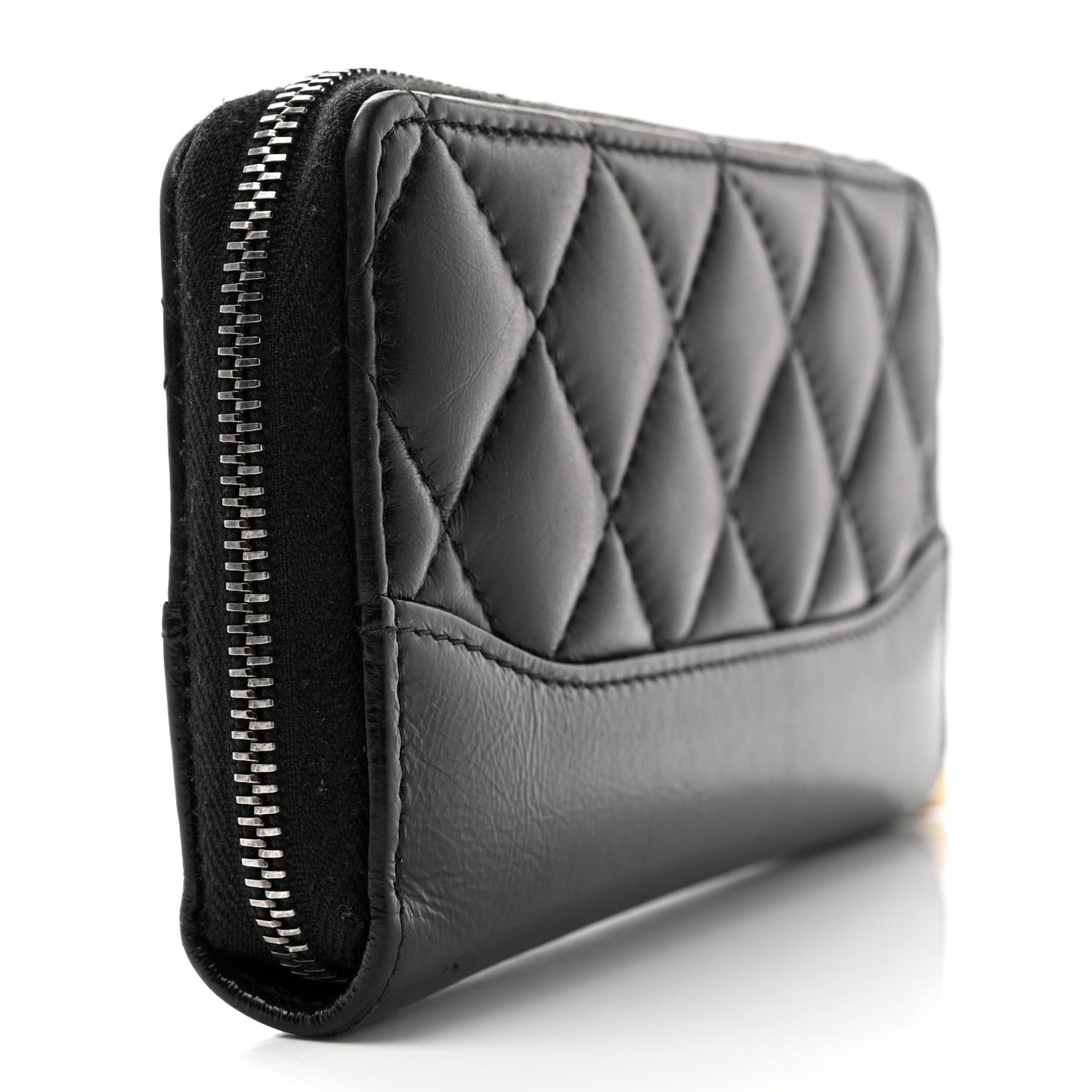 Aged Calfskin Quilted Small Gabrielle Zip Around Wallet Black