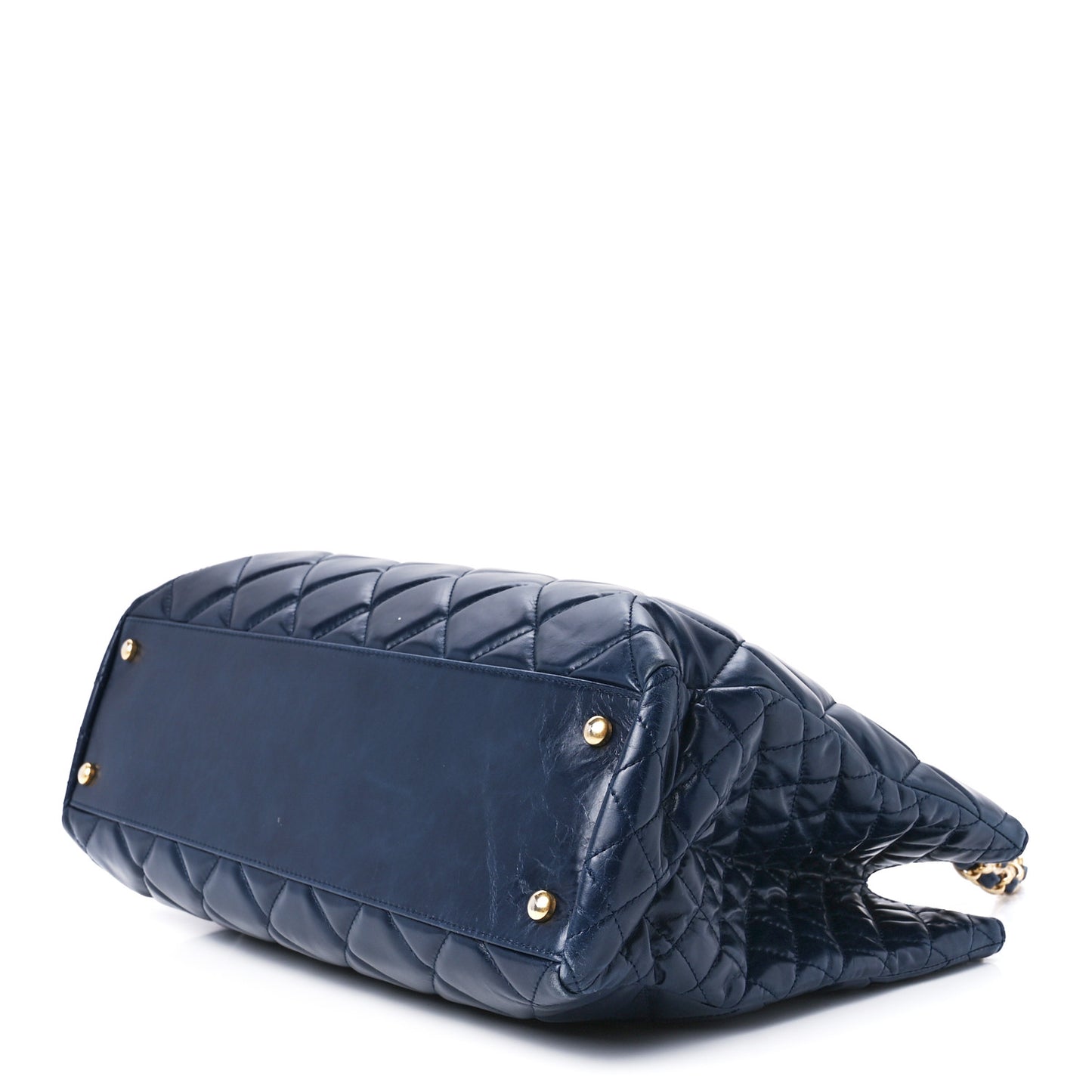 Glazed Calfskin Quilted Daily Walk Tote Navy