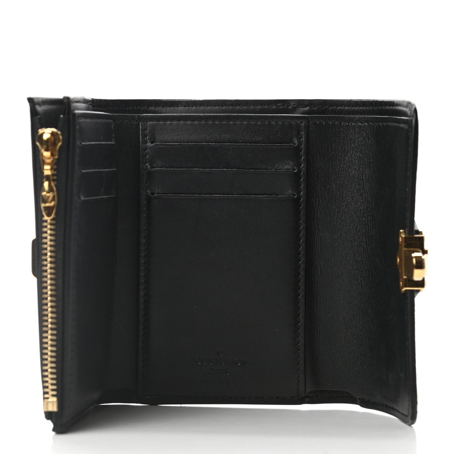Patent Calfskin Monogram Cherrywood Compact Wallet Black
