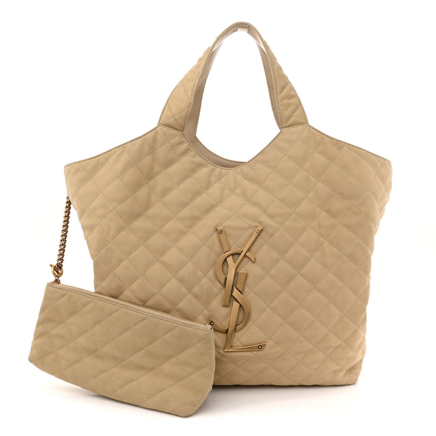 Nubuck Suede Quilted Maxi Icare Shopping Tote Beige