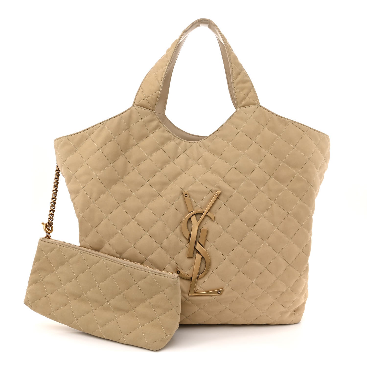 Saint Laurent Nubuck Suede Quilted Maxi Icare Shopping Tote Beige 3 of 14