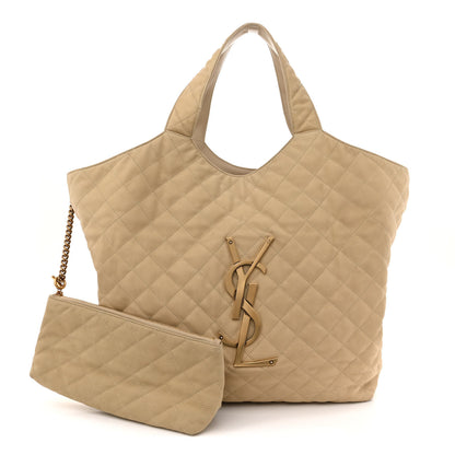 Saint Laurent Nubuck Suede Quilted Maxi Icare Shopping Tote Beige 3 of 14