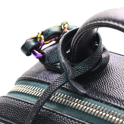 Chanel Iridescent Caviar Quilted Medium CC Filigree Vanity Case Dark Turquoise 10 of 11