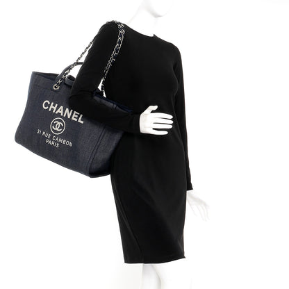Chanel Denim Large Deauville Tote Dark Blue 2 of 8