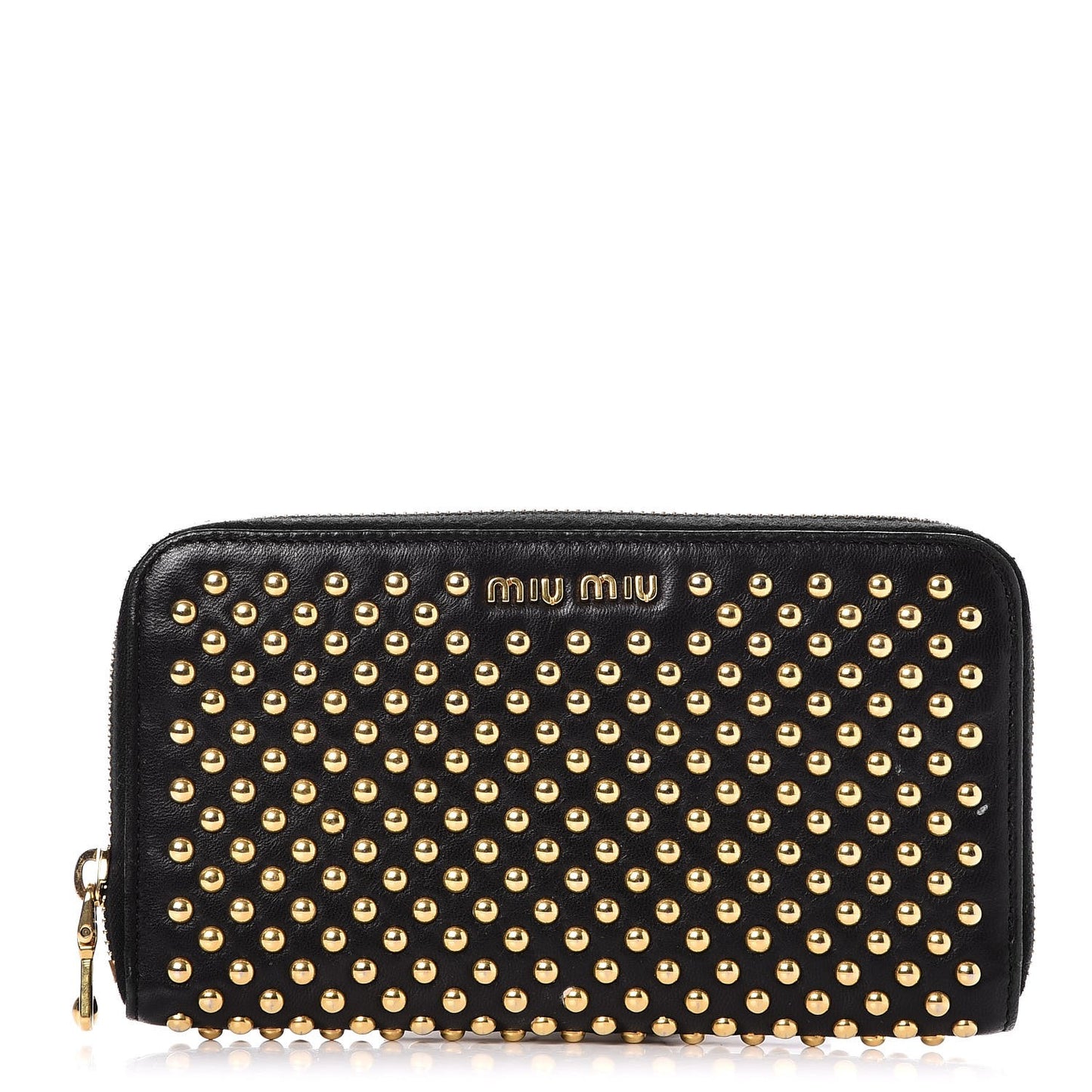 Nappa Metal Studded Zip Around Wallet Nero Black