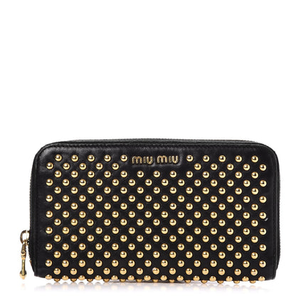 Miu Miu Nappa Metal Studded Zip Around Wallet Nero Black 1 of 6