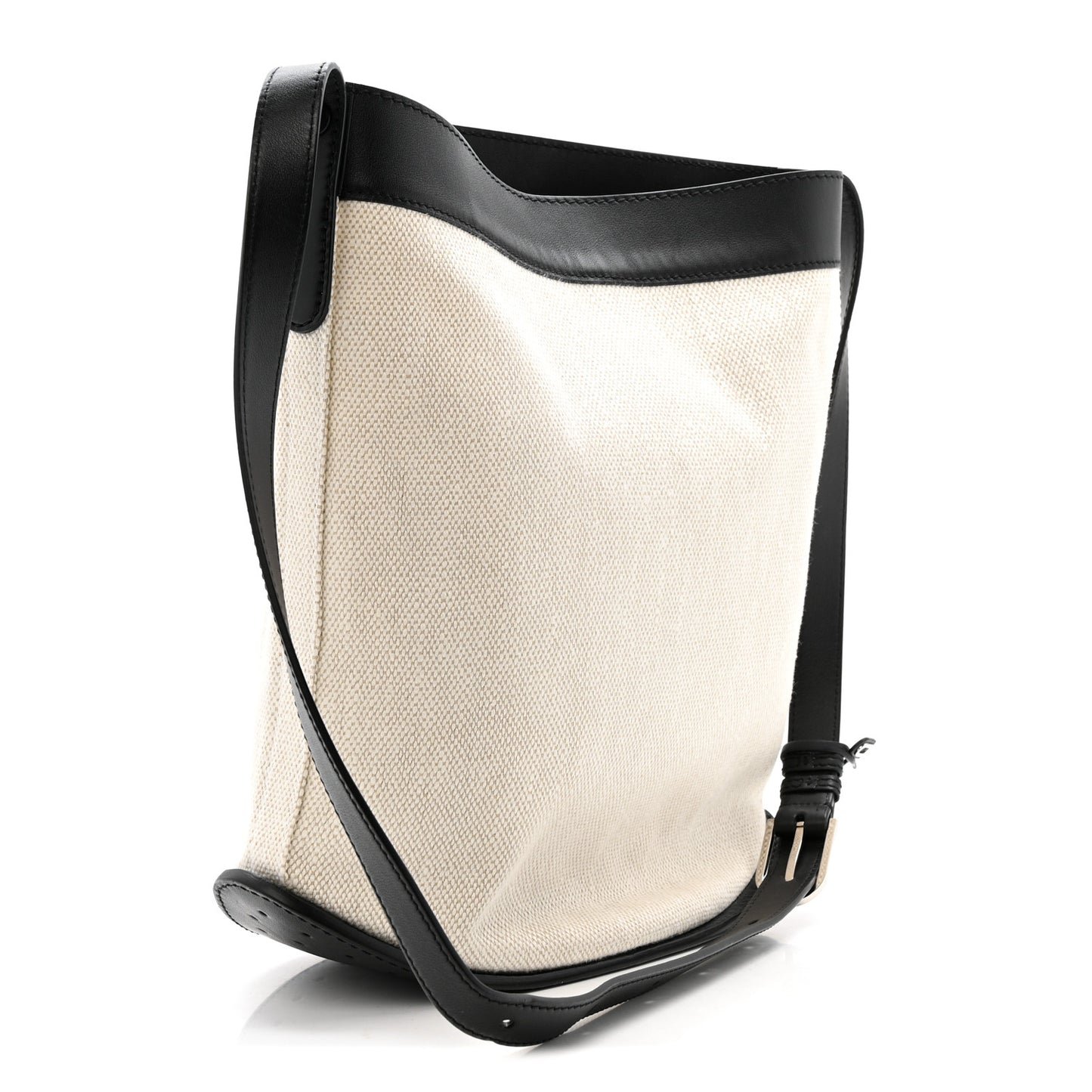 Linen Canvas Supple Calfskin Pin Daily Surpique Bucket Naturel Black