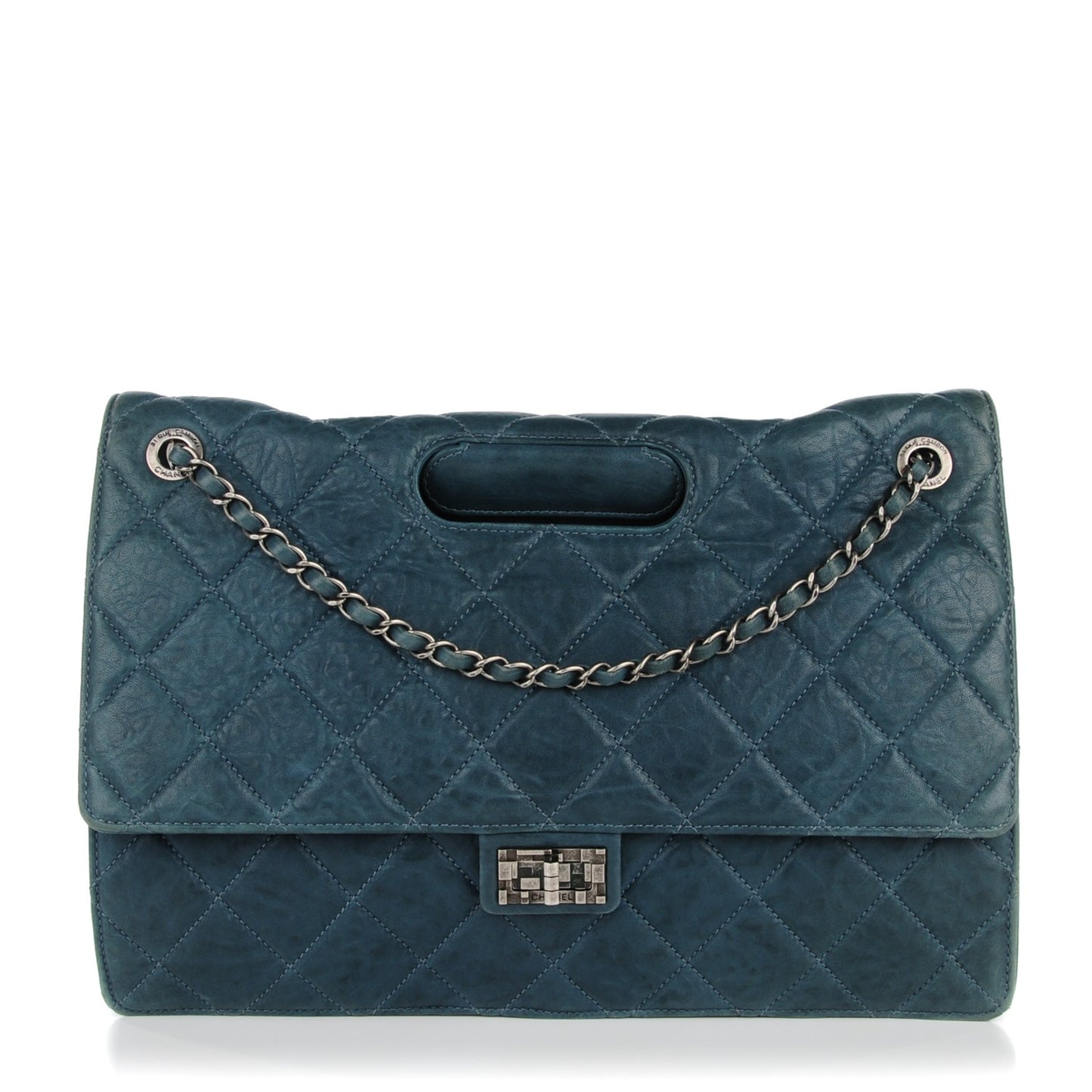 Washed Lambskin Quilted Maxi Take Away Flap Turquoise
