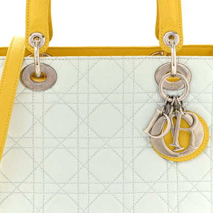 Christian Dior Grained Calfskin Cannage Medium Tri-Color Lady Dior Light Blue Grey Yellow 8 of 10
