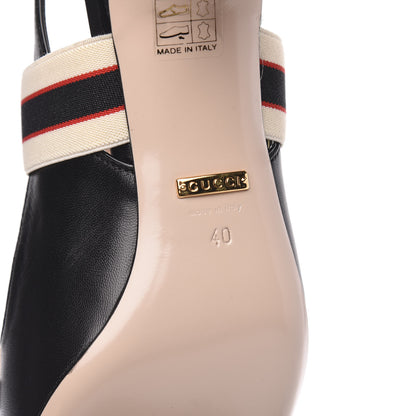 Gucci Malaga Kid Bow Ace Stripe Mid Heel Slingback Pumps 40 Black 8 of 10