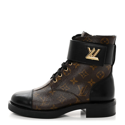 Louis Vuitton Calfskin Monogram Wonderland Flat Ranger Boots 38.5 Black 1 of 10