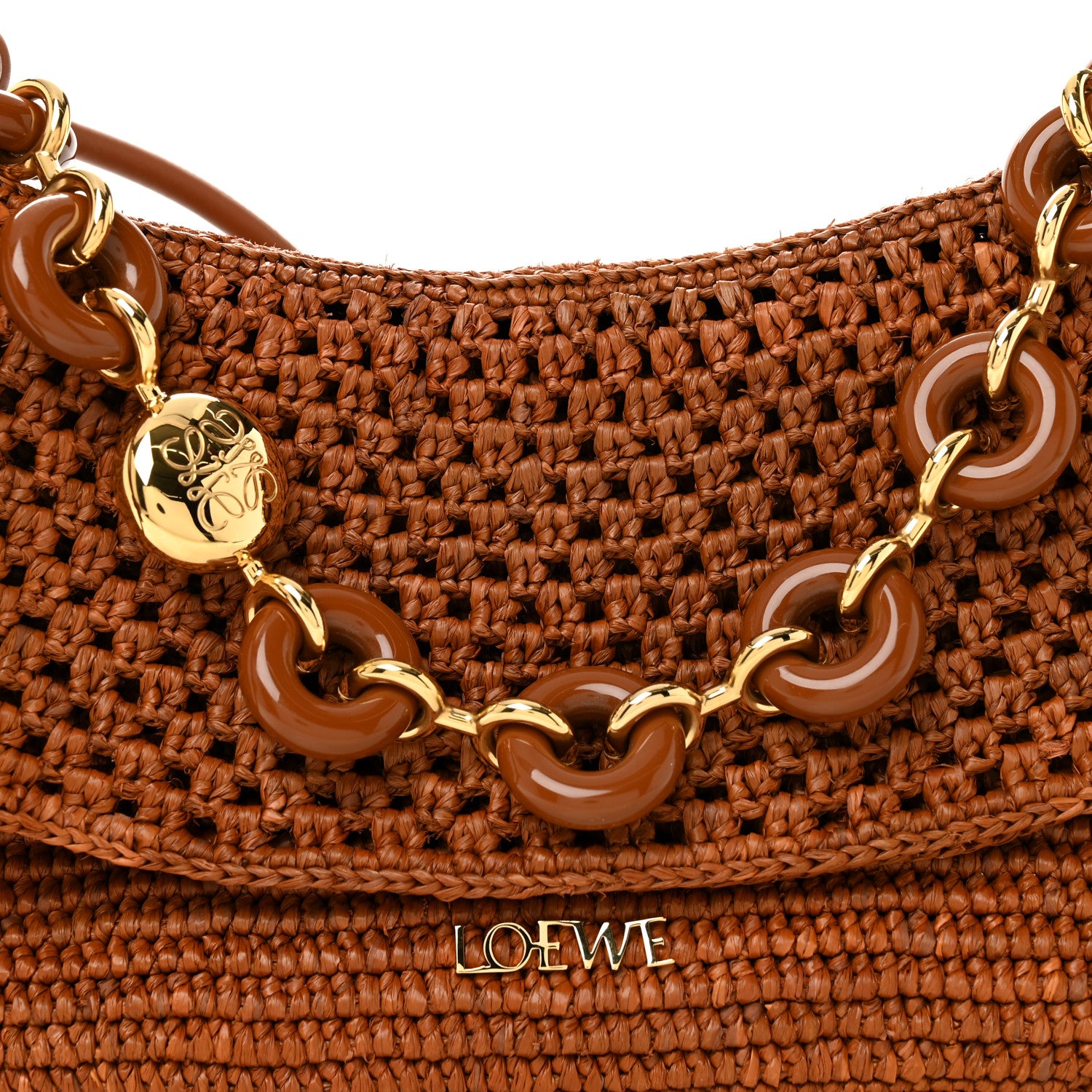 Loewe Raffia Donut Chain Medium Ola Shoulder Bag Honey 15 of 19