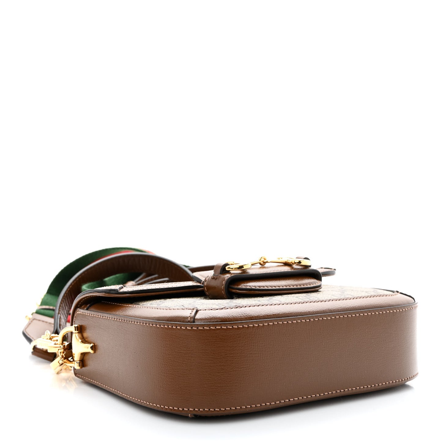 GG Supreme Monogram Azalea Calfskin Web Mini Horsebit 1955 Shoulder Bag Beige Ebony Brown Sugar