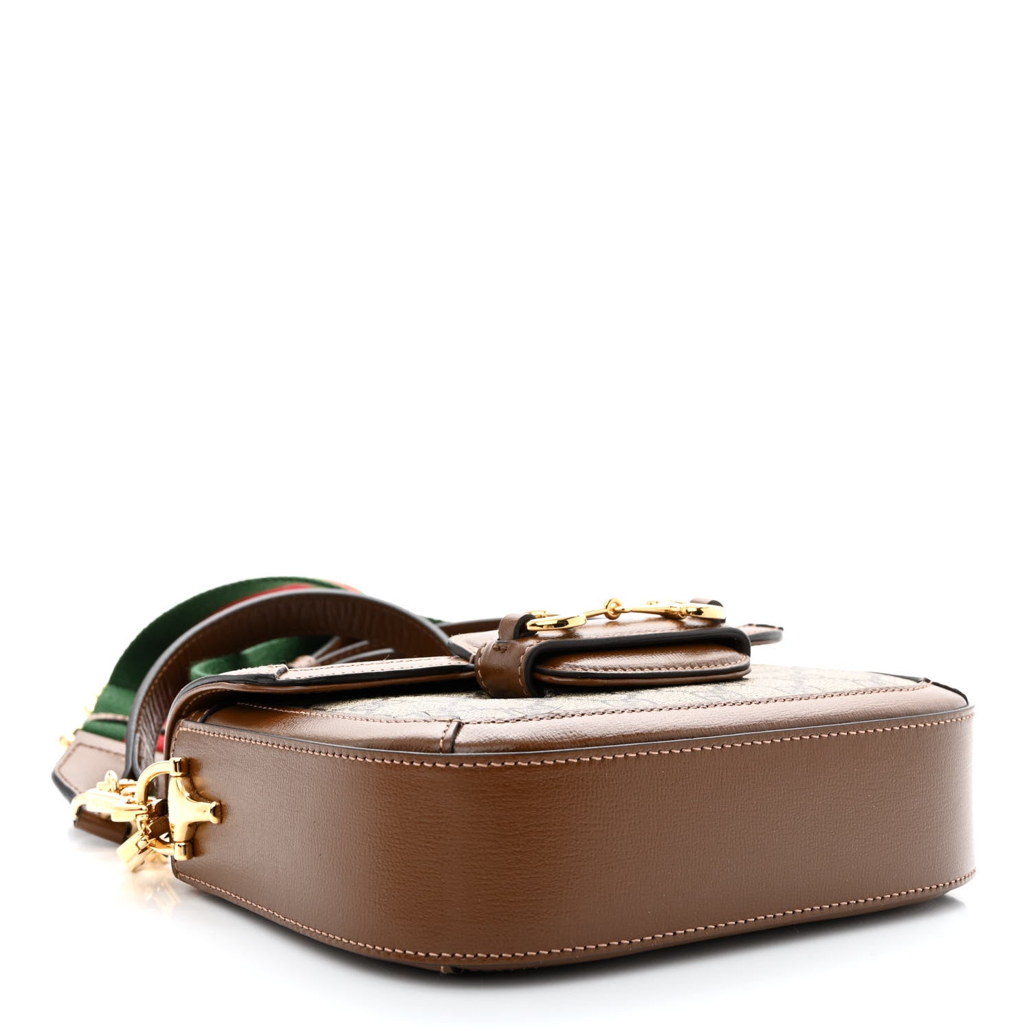 Gucci GG Supreme Monogram Azalea Calfskin Web Mini Horsebit 1955 Shoulder Bag Beige Ebony Brown Sugar 4 of 11