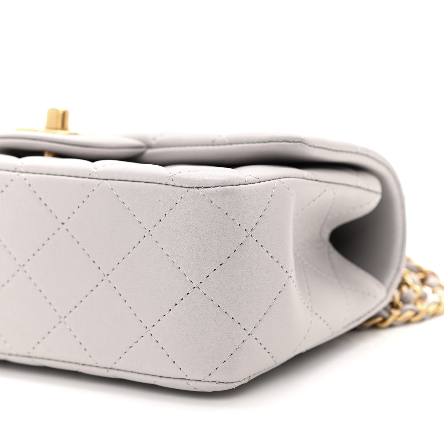 Lambskin Quilted Mini Top Handle Rectangular Flap Grey