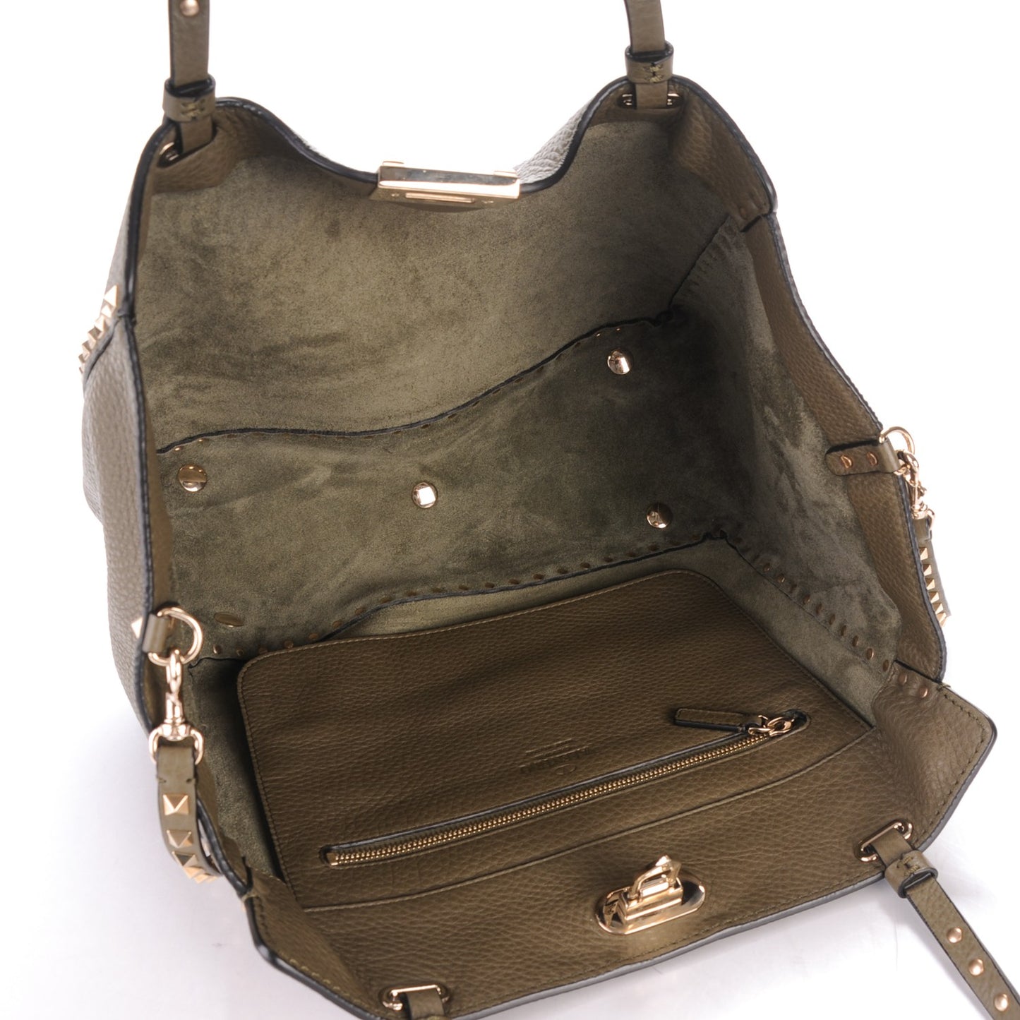 Alce Printed Calfskin Medium Rockstud Tote Army Green