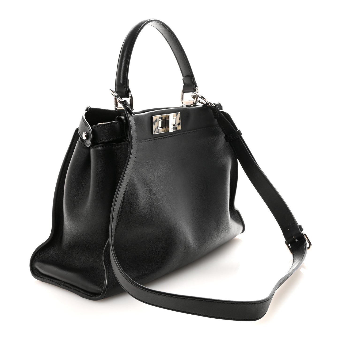 Vitello Dolce Shiny Nappa Plexglass Granite Medium Peekaboo Iconic Satchel Black