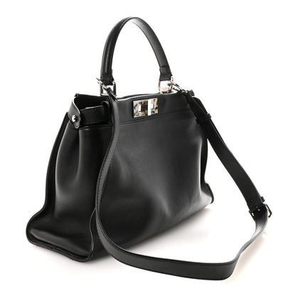 Fendi Vitello Dolce Shiny Nappa Plexglass Granite Medium Peekaboo Iconic Satchel Black 3 of 10