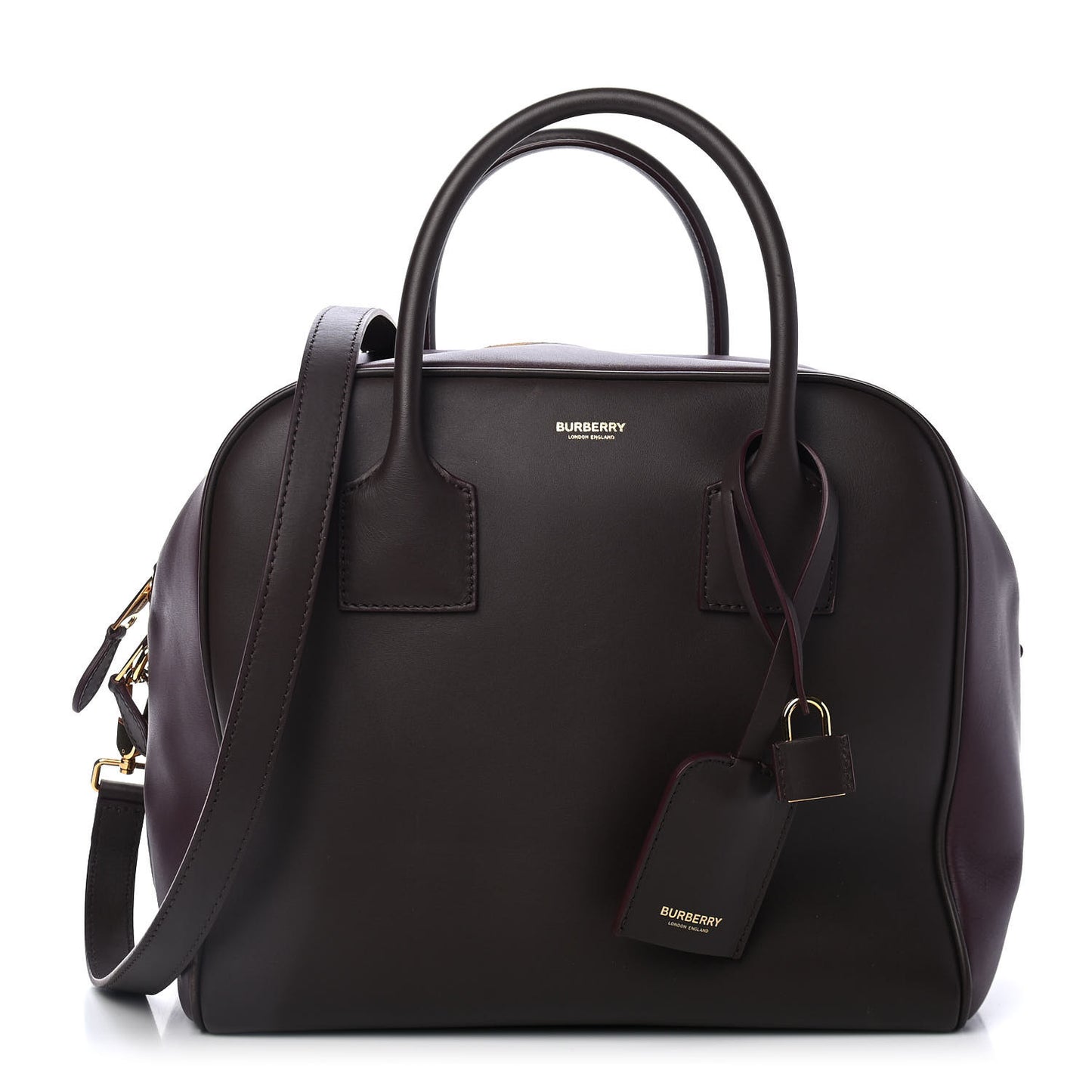 Smooth Calfskin Medium Cube Bowling Bag Mahogany