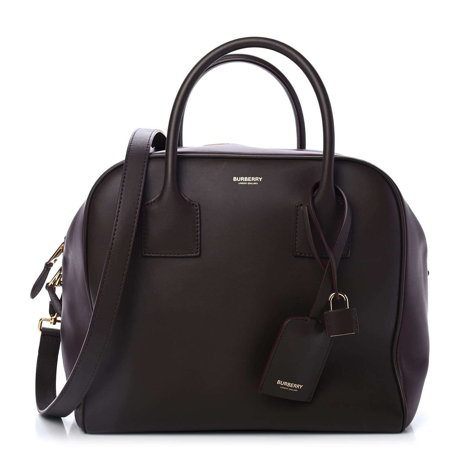 Burberry Smooth Calfskin Medium Cube Bowling Bag Mahogany 1 of 4