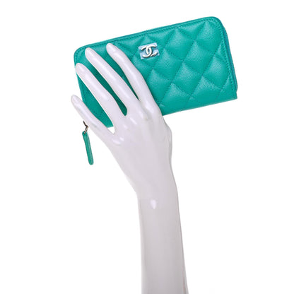 Chanel Caviar Quilted Small Zip Around Wallet Turquoise 2 of 10