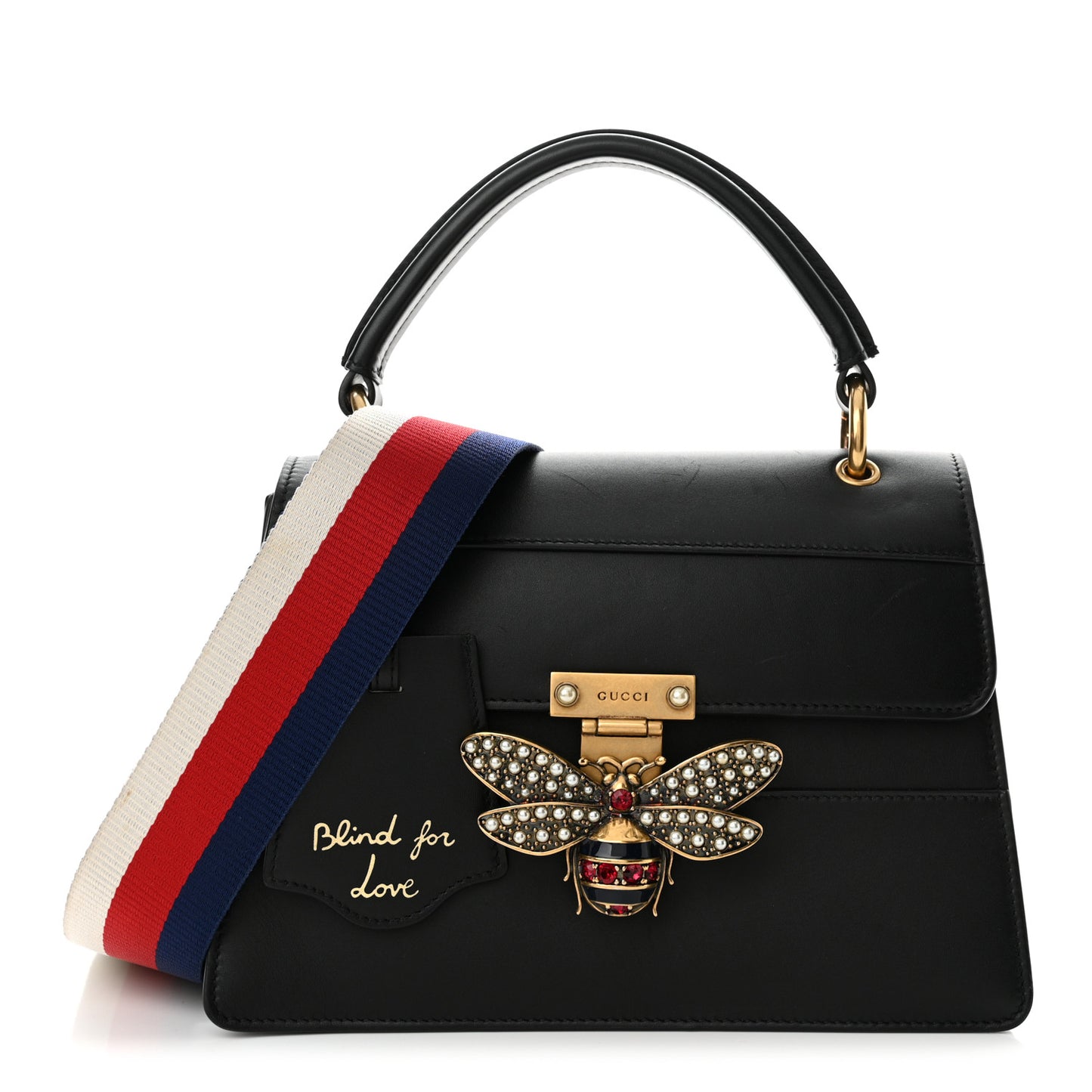 Calfskin Sylvie Web Small Queen Margaret Top Handle Bag Black