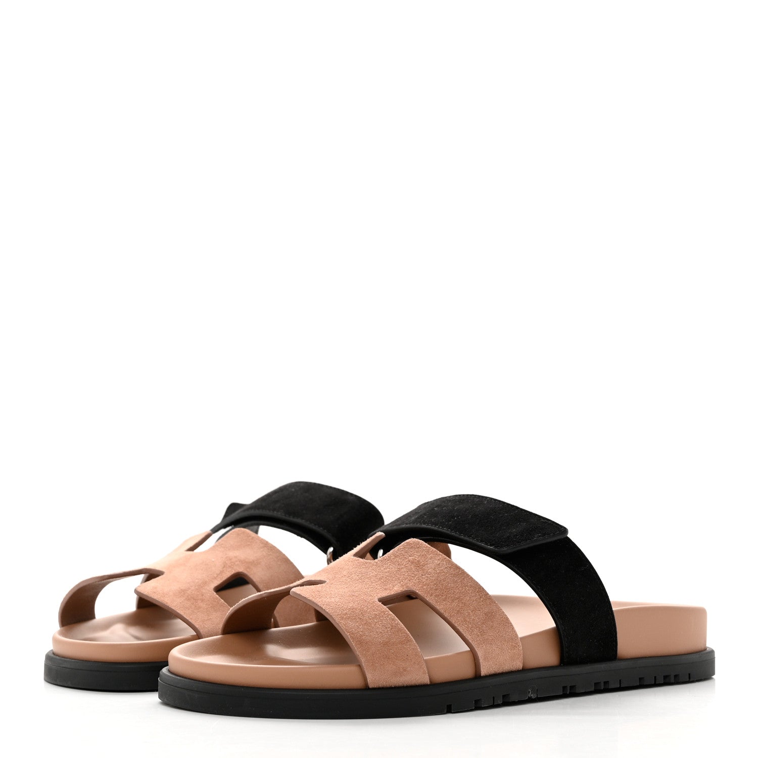 Hermes Suede Goatskin Womens Chypre Sandals 36 Rose Perle Black 3 of 9