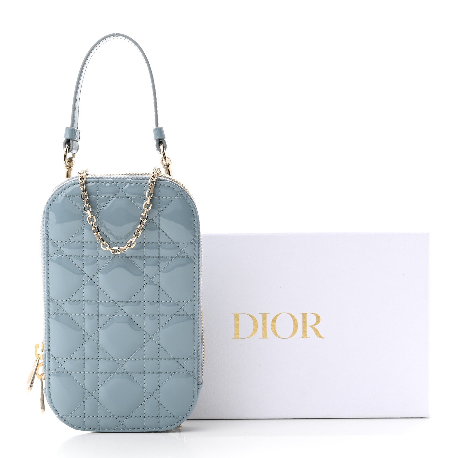 Christian Dior Patent Cannage Lady Dior Phone Holder Cloud Blue 10 of 10