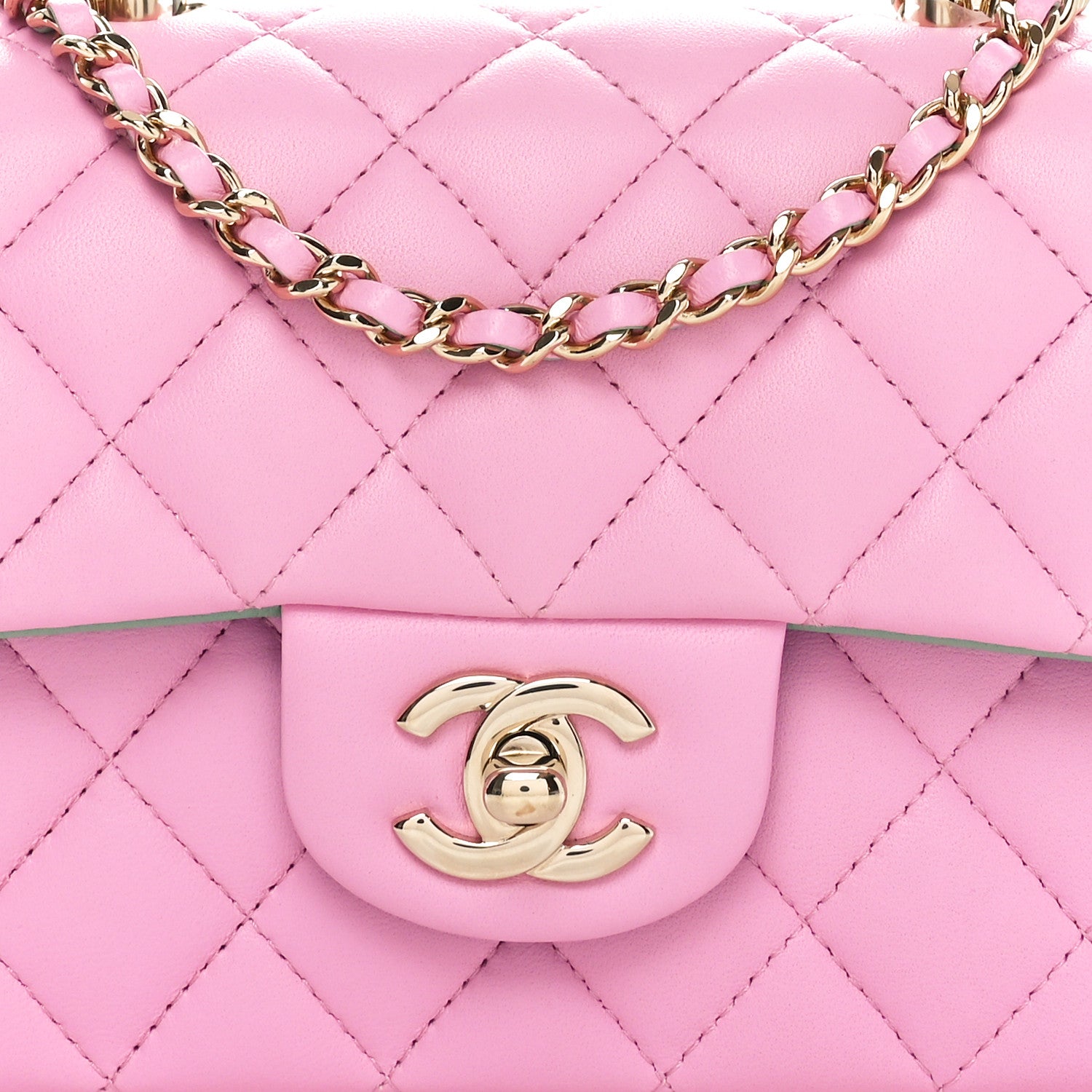 Chanel Lambskin Quilted Bi-Color Mini Top Handle Rectangular Flap Light Lilac Light Green 8 of 11