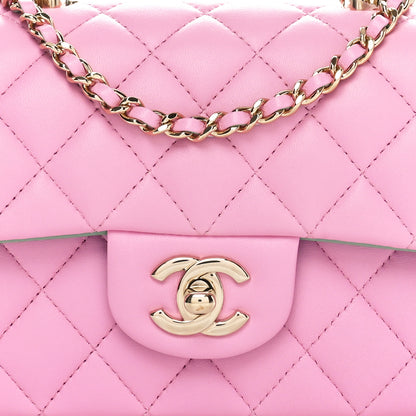 Chanel Lambskin Quilted Bi-Color Mini Top Handle Rectangular Flap Light Lilac Light Green 8 of 11