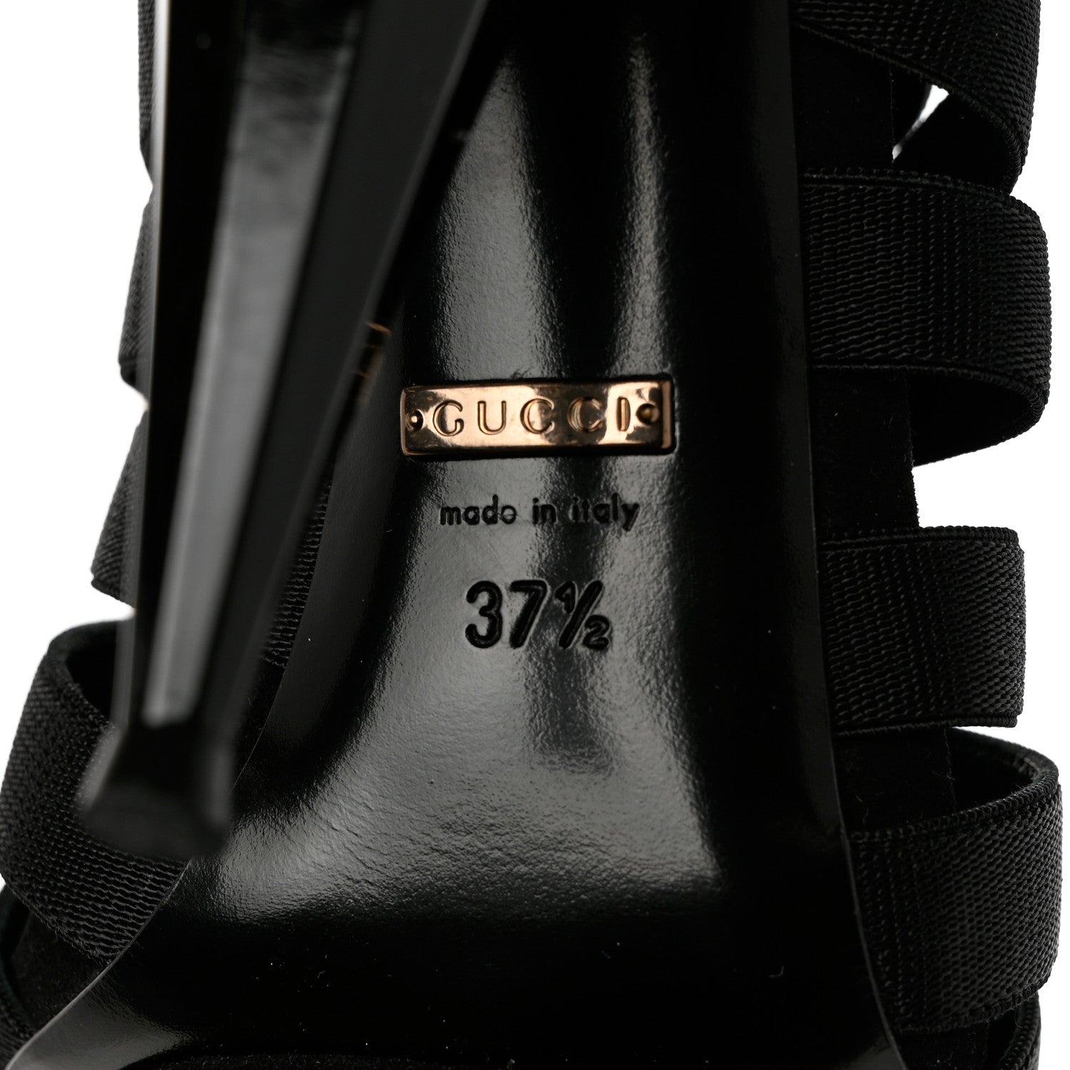 Gucci Nappa Elastic Moony Kid Heeled Sandals 37.5 Black 7 of 10