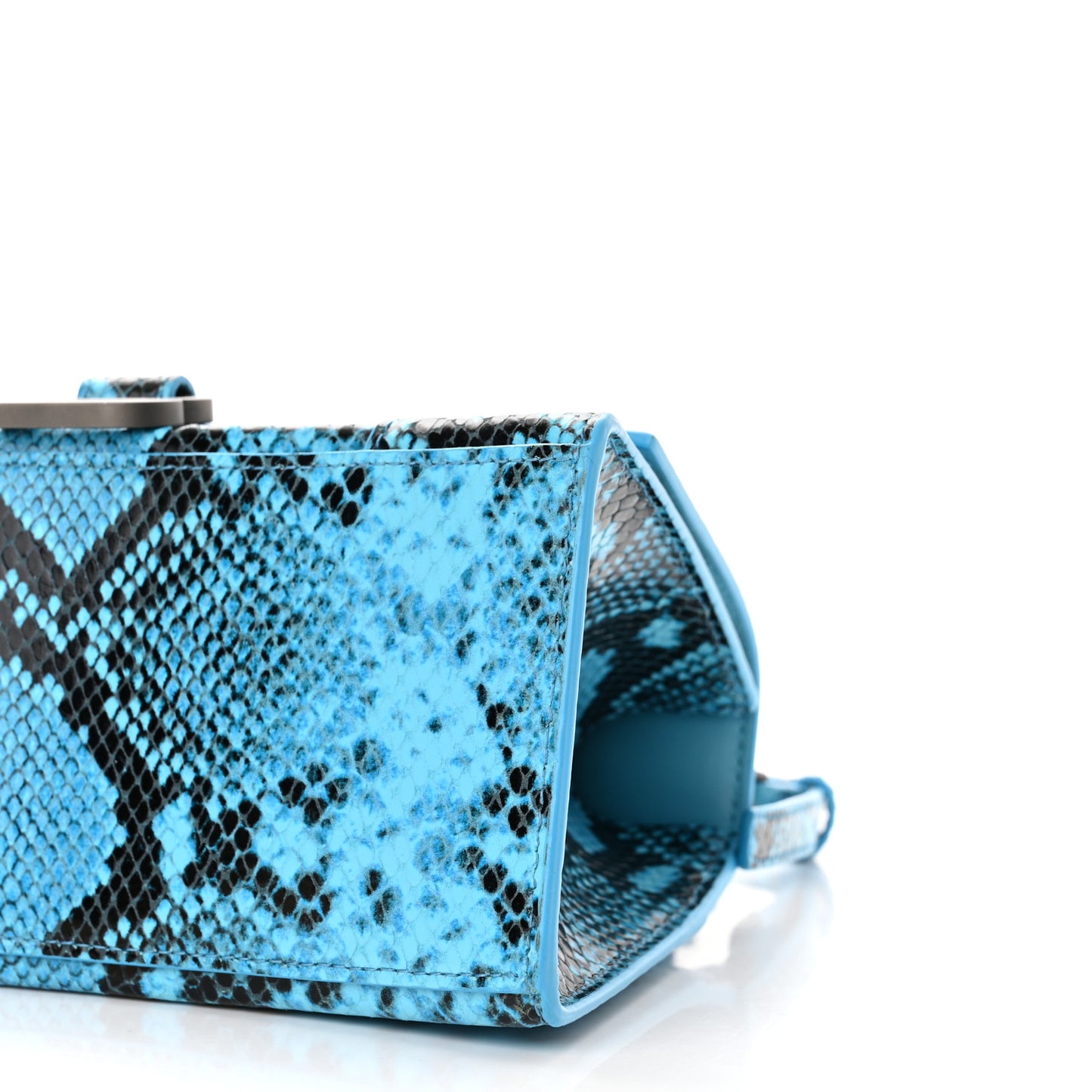 Shiny Calfskin Python Effect Small Hourglass Top Handle Bag Azur Black