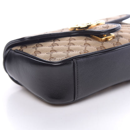 Gucci Monogram Matelasse Diagonal Mini GG Marmont Shoulder Bag Beige Black 5 of 9
