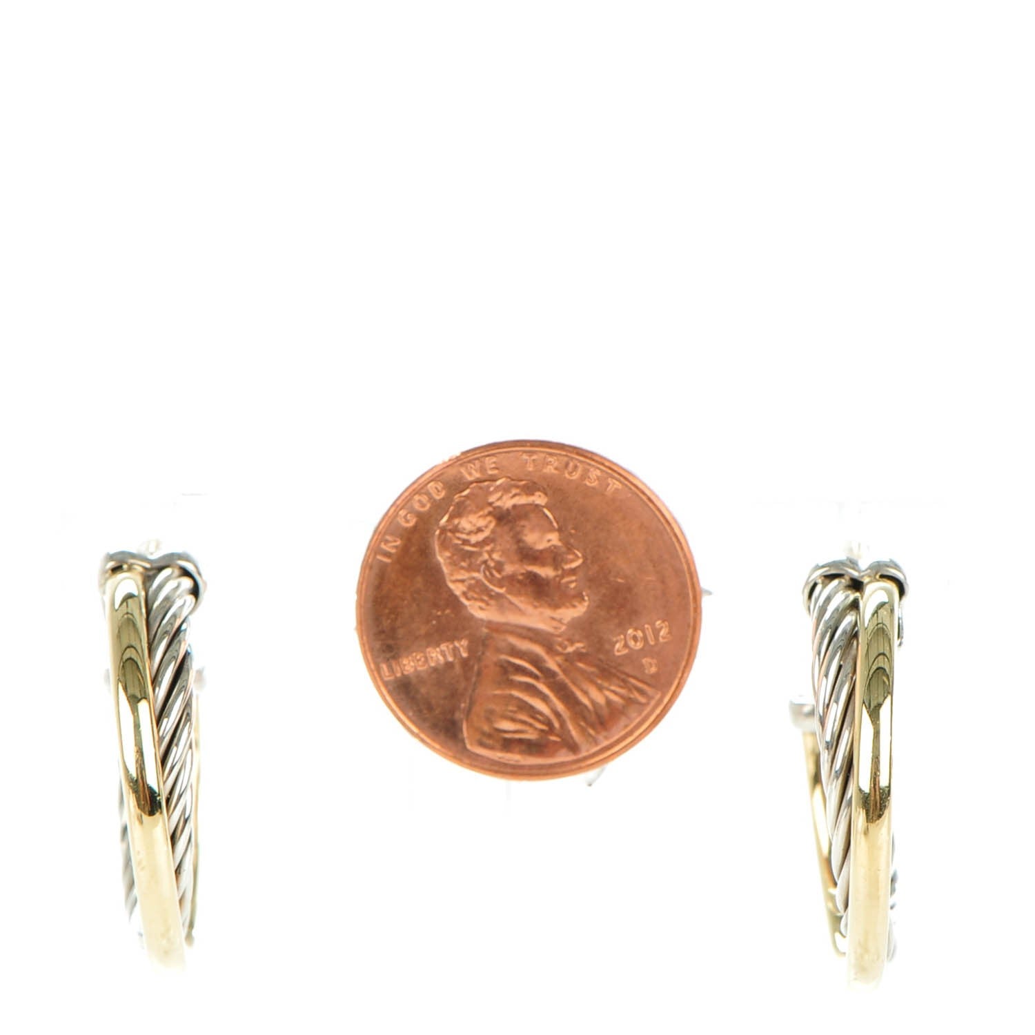 David Yurman Sterling Silver 18K Yellow Gold 23mm Crossover Cable Hoop Earrings 2 of 8