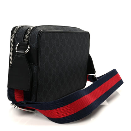 Gucci GG Supreme Monogram Calfskin Web Medium Messenger Bag Black Grey 3 of 11