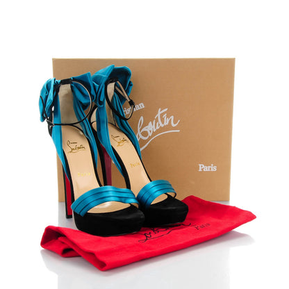 Christian Louboutin Satin Veau Velours Vampanodo 140 Platform Sandals 40 Black Peacock 6 of 7