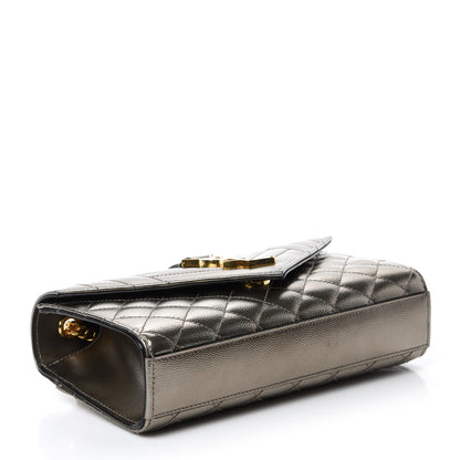 Saint Laurent Metallic Grain De Poudre Textured Mixed Matelasse Triquilt Small Monogram Satchel Piombo 4 of 9