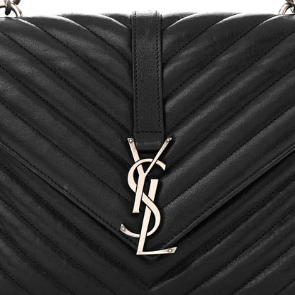 Saint Laurent Sheepskin Matelasse Chevron Monogram Medium College Bag Black 8 of 10