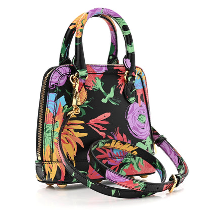 Gucci X KEN SCOTT New Shangai Calfskin Jenny Floral Print Mini Horsebit 1955 Top Handle Bag Black Pink 3 of 10