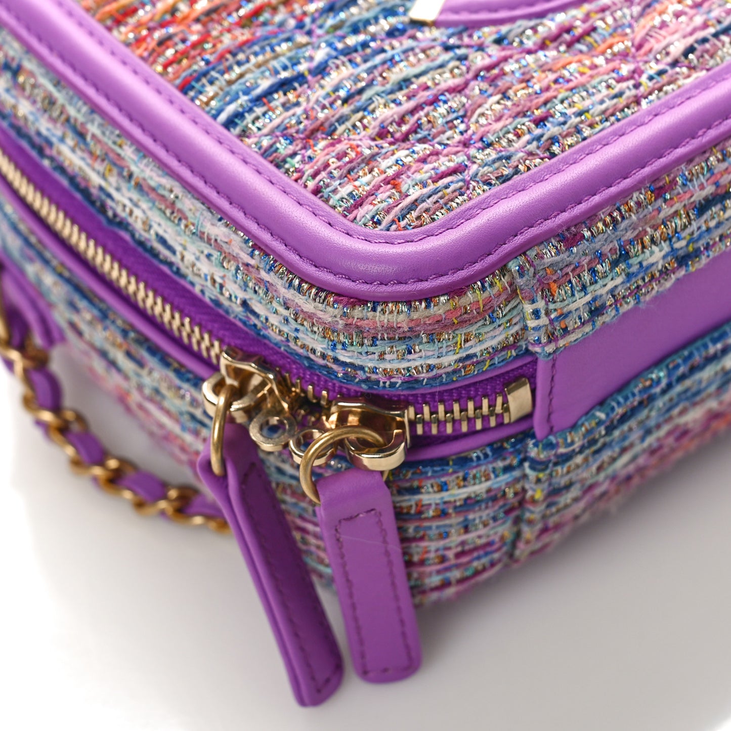Tweed Quilted Small CC Filigree Vanity Case Purple Multicolor