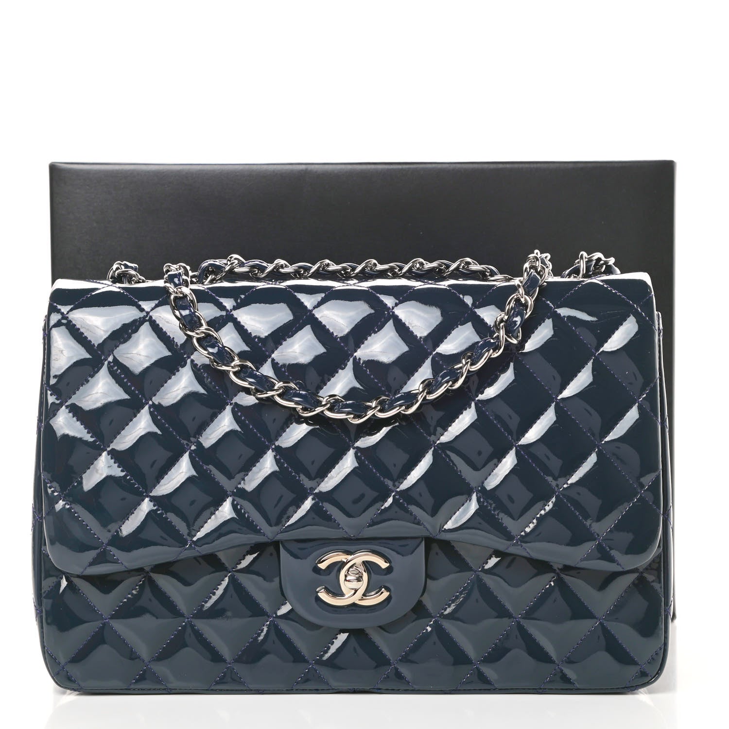 Chanel Patent Quilted Jumbo Single Flap Navy 13 of 13