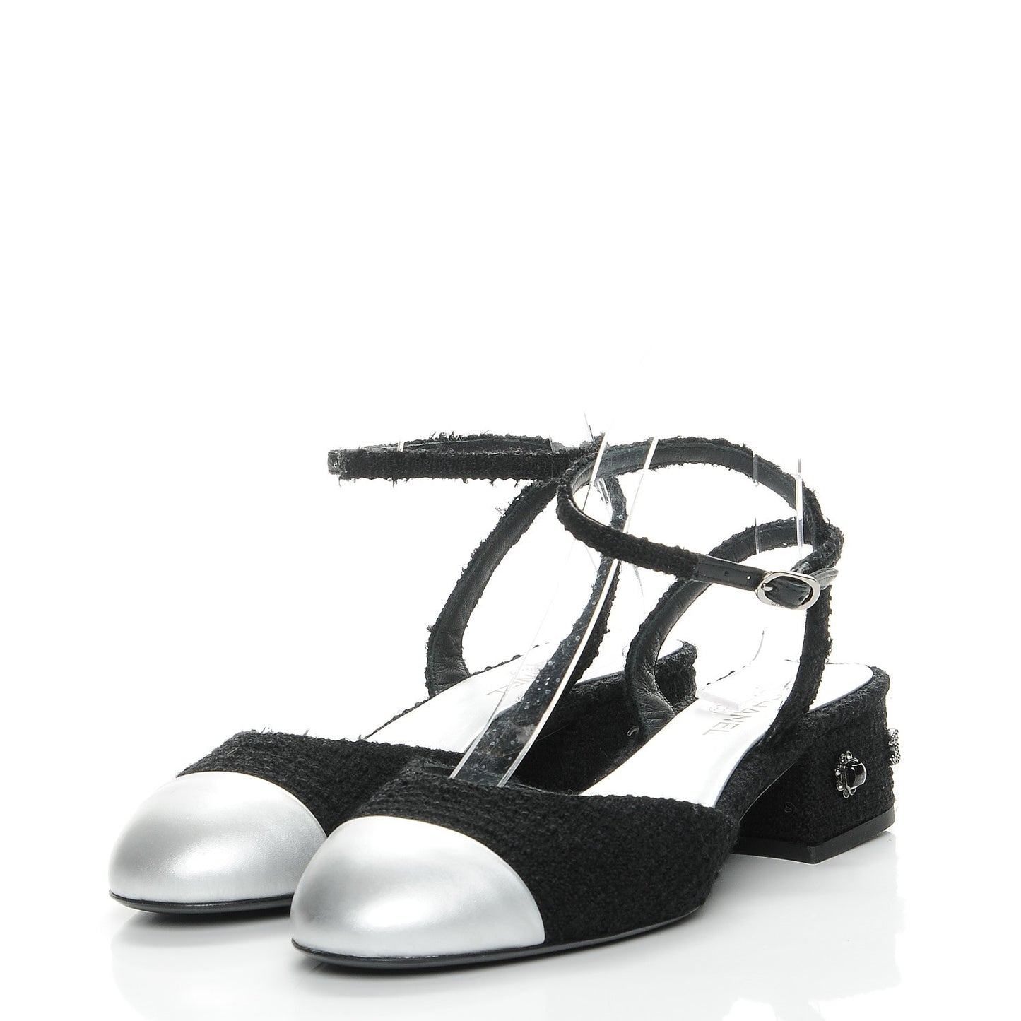 Tweed Iridescent Calfskin Heels 37 Black Silver