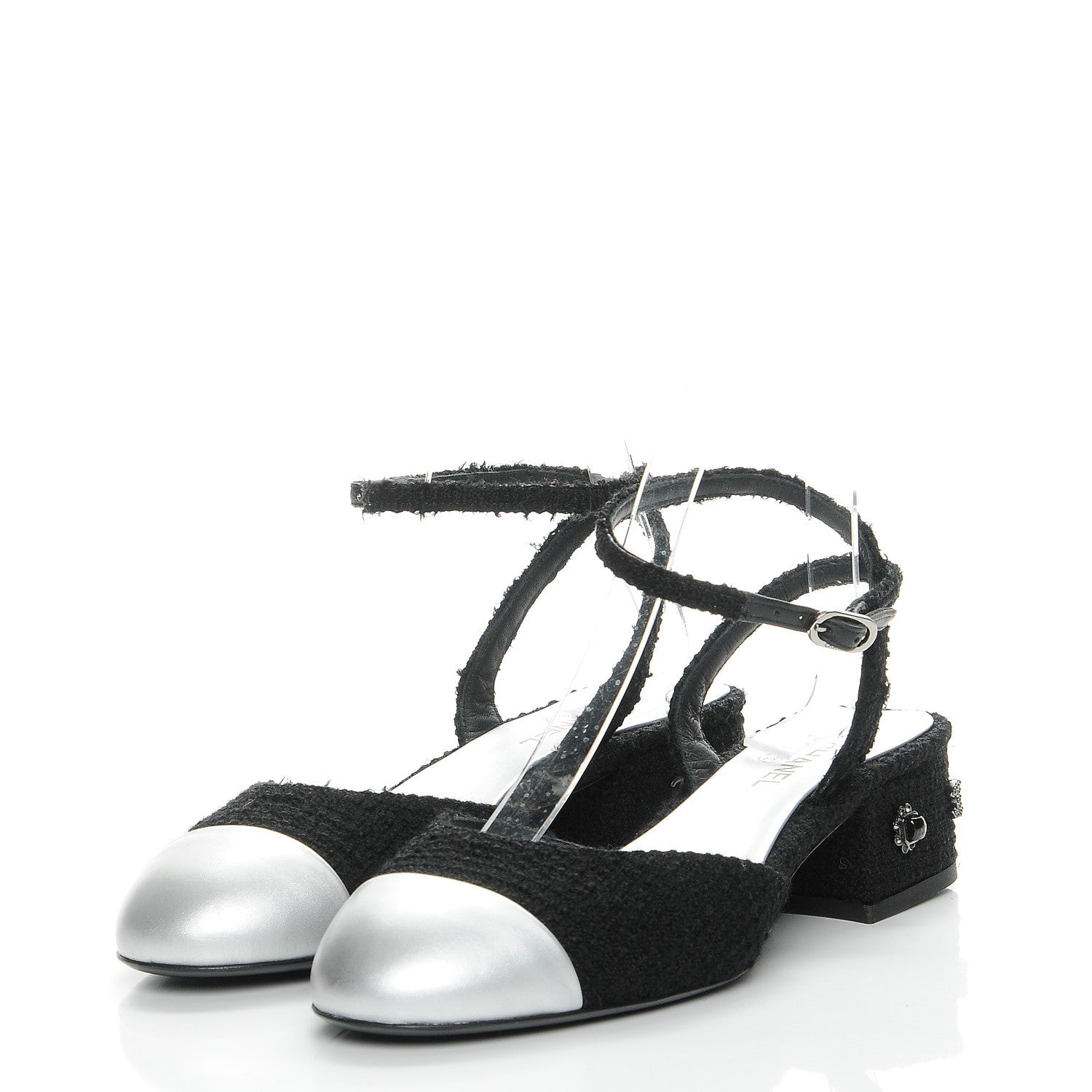 Chanel Tweed Iridescent Calfskin Heels 37 Black Silver 3 of 9
