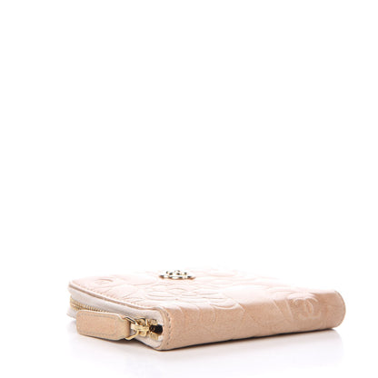 Chanel Lambskin Camellia Embossed Zip Around Card Holder Light Beige 9 of 10