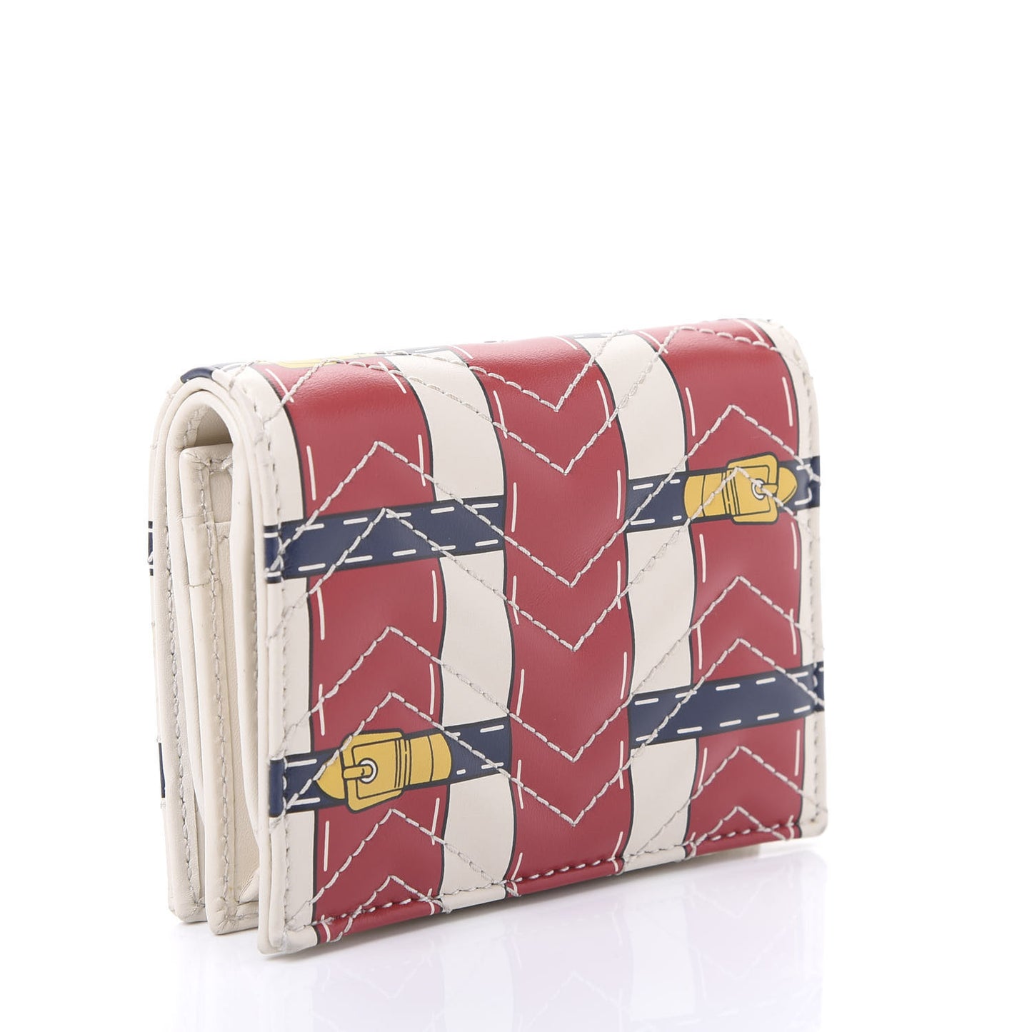 Calfskin Matelasse Trompe L'Oeil Print GG Marmont Card Case Wallet Off White
