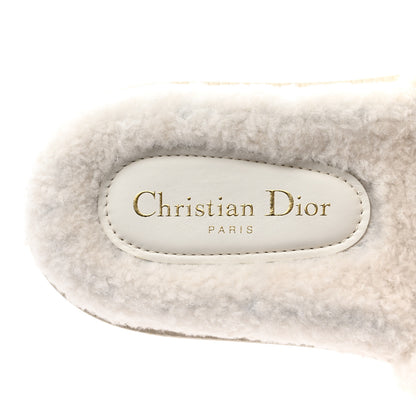 Christian Dior Shearling Canvas Lurex Embroidered Dway 10mm Slide Sandals 40 Natural Platinum 6 of 9