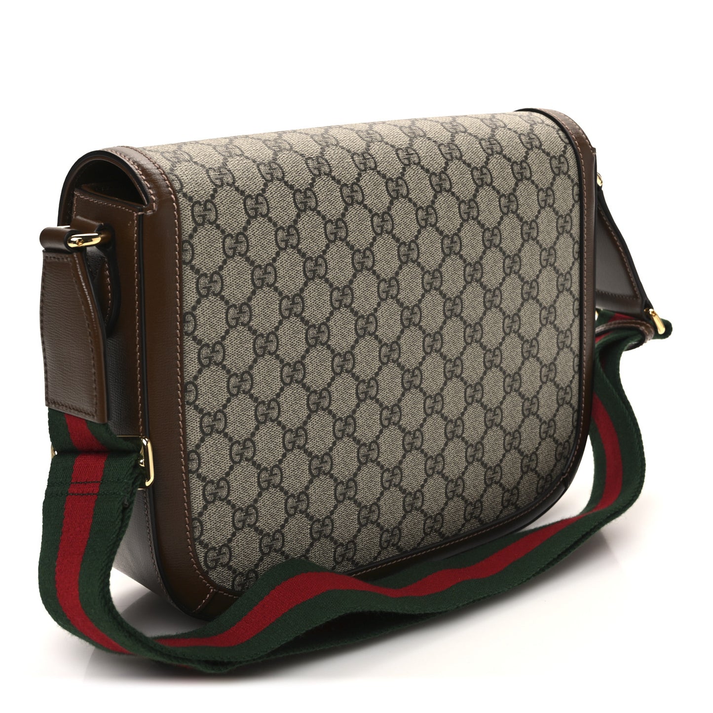 GG Supreme Monogram Azalea Calfskin Web Medium Horsebit 1955 Shoulder Bag Beige Ebony Brown Sugar