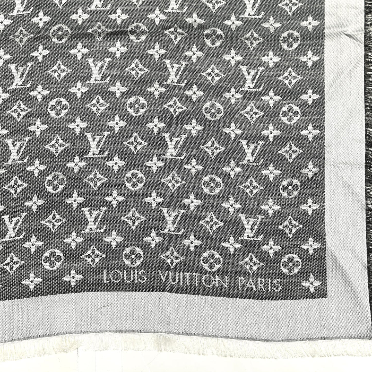 Silk Wool Monogram Denim Shawl Black